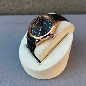 Maestro Classico Modello III Rose Gold Black Dial Quartz Watch Leather Working